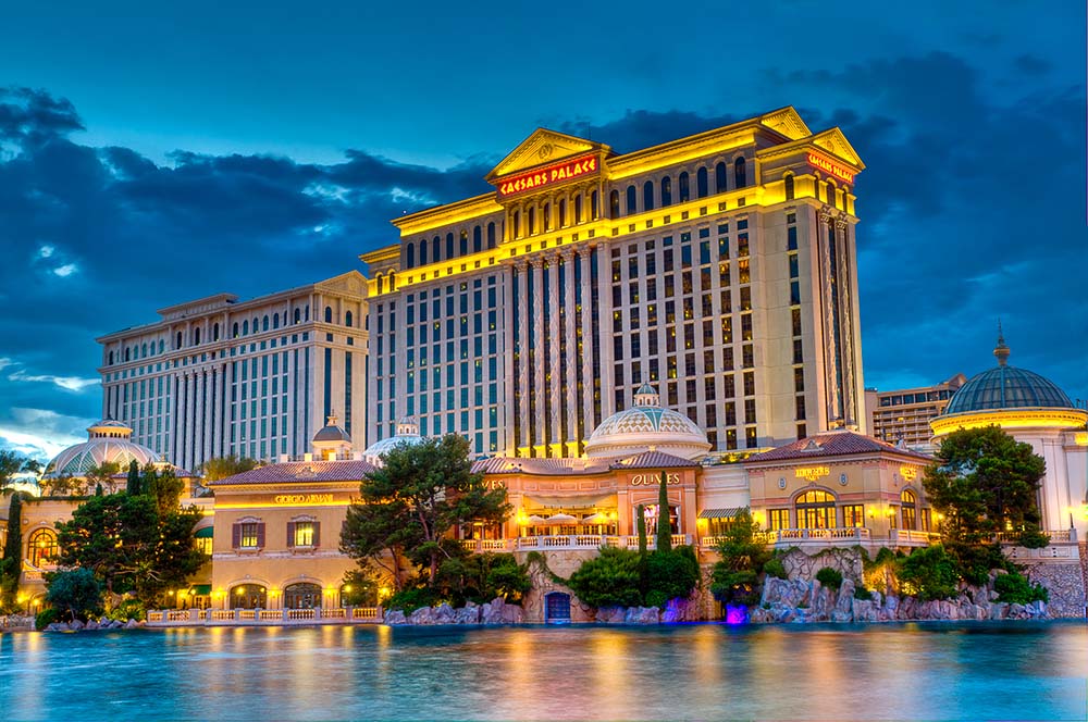 Las Vegas Strip FREE Walking Tour & Map (19 Must-See Stops!) 12 View of Caesars Palace from Las Vegas Blvd. sidewalk